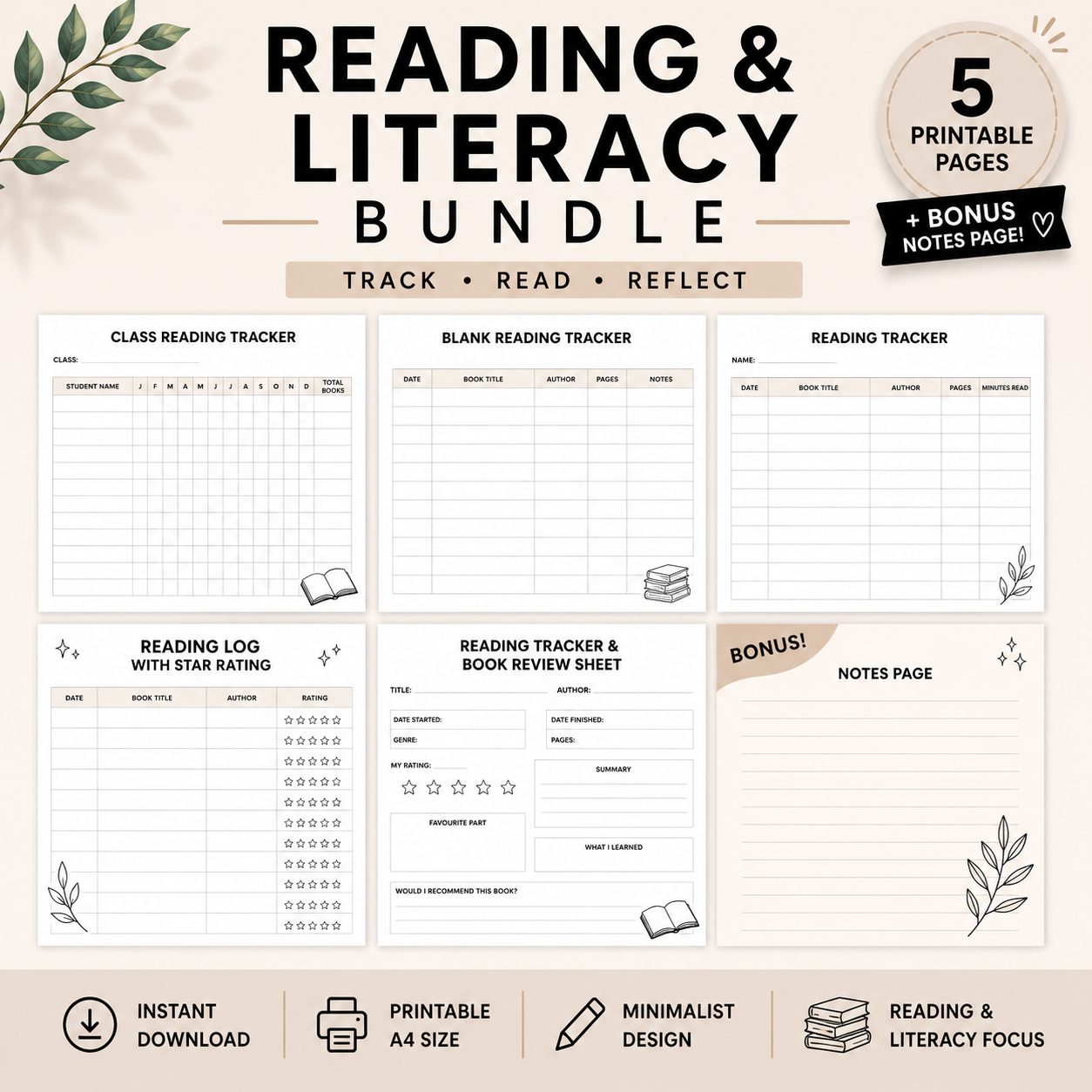 Reading Tracker Bundle | Book Review & Reading Log Worksheets