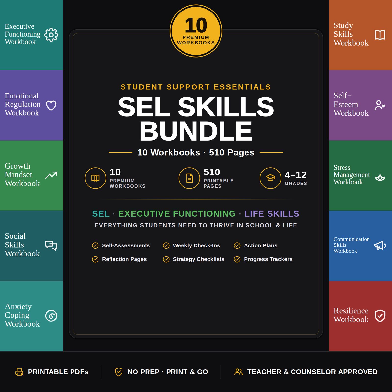 Social Emotional Learning Workbook Mega Bundle | 10 Printable Workbooks