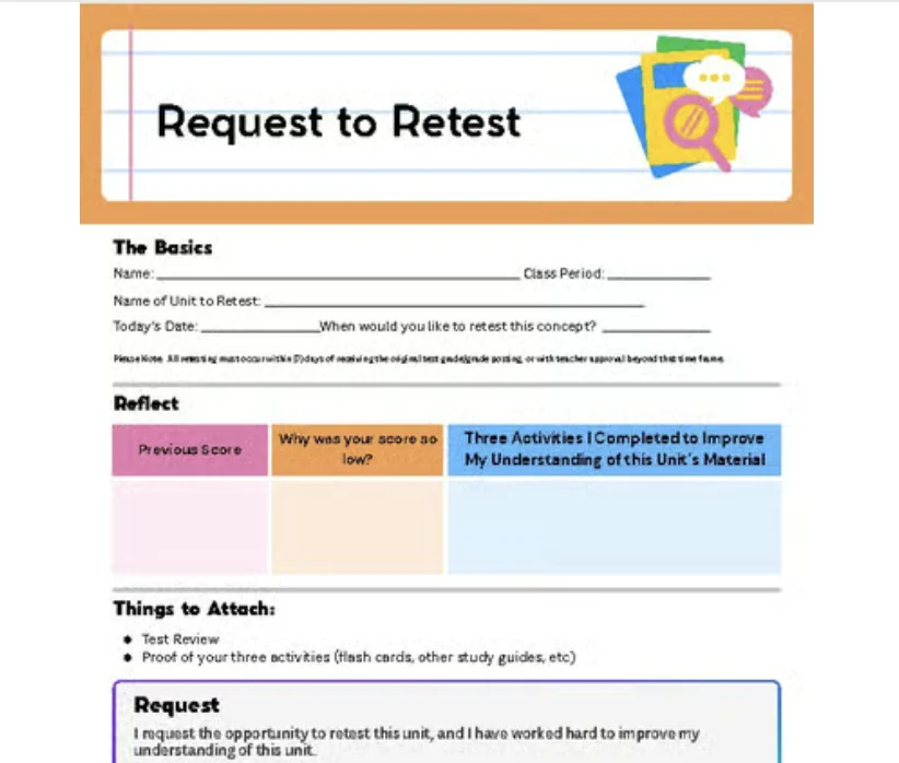 Request to Retest: For Junior High and High School