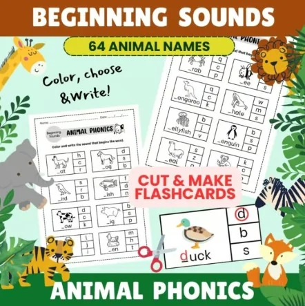 Beginning Sounds Worksheets - Zoo Animal Phonics (Flashcards)