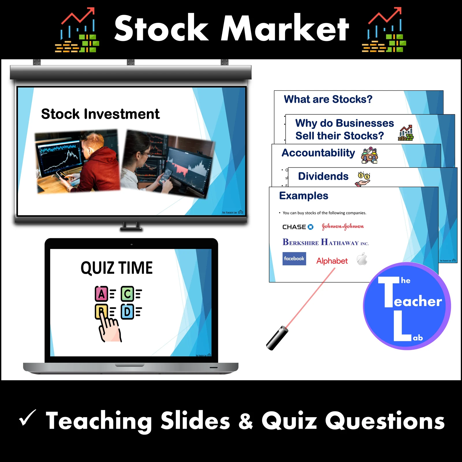 Stock Market Investment Finance Teaching Slides with Quizzes and Worksheets