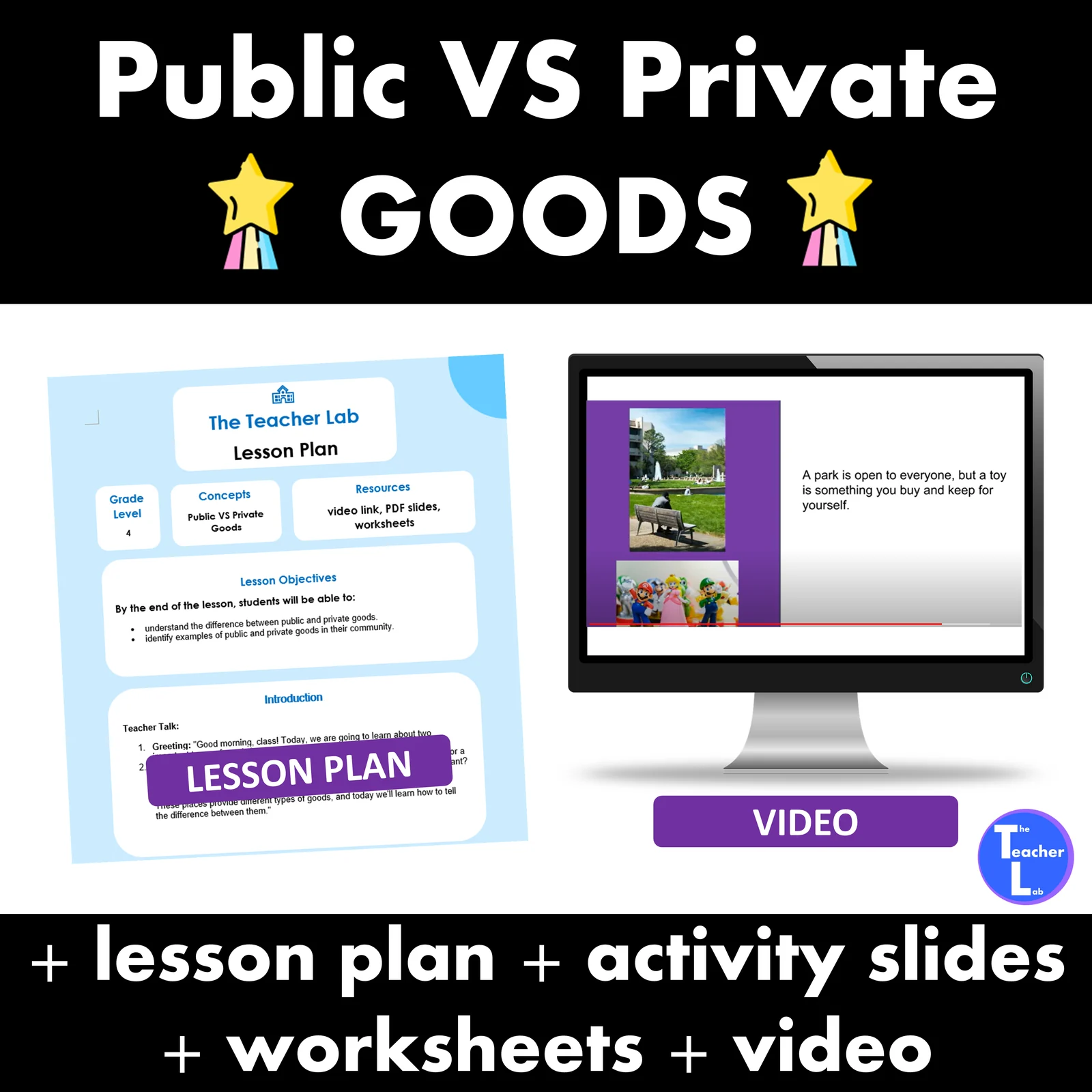 Public and Private Goods Lesson Social Studies Video Slides Worksheets 4th Grade