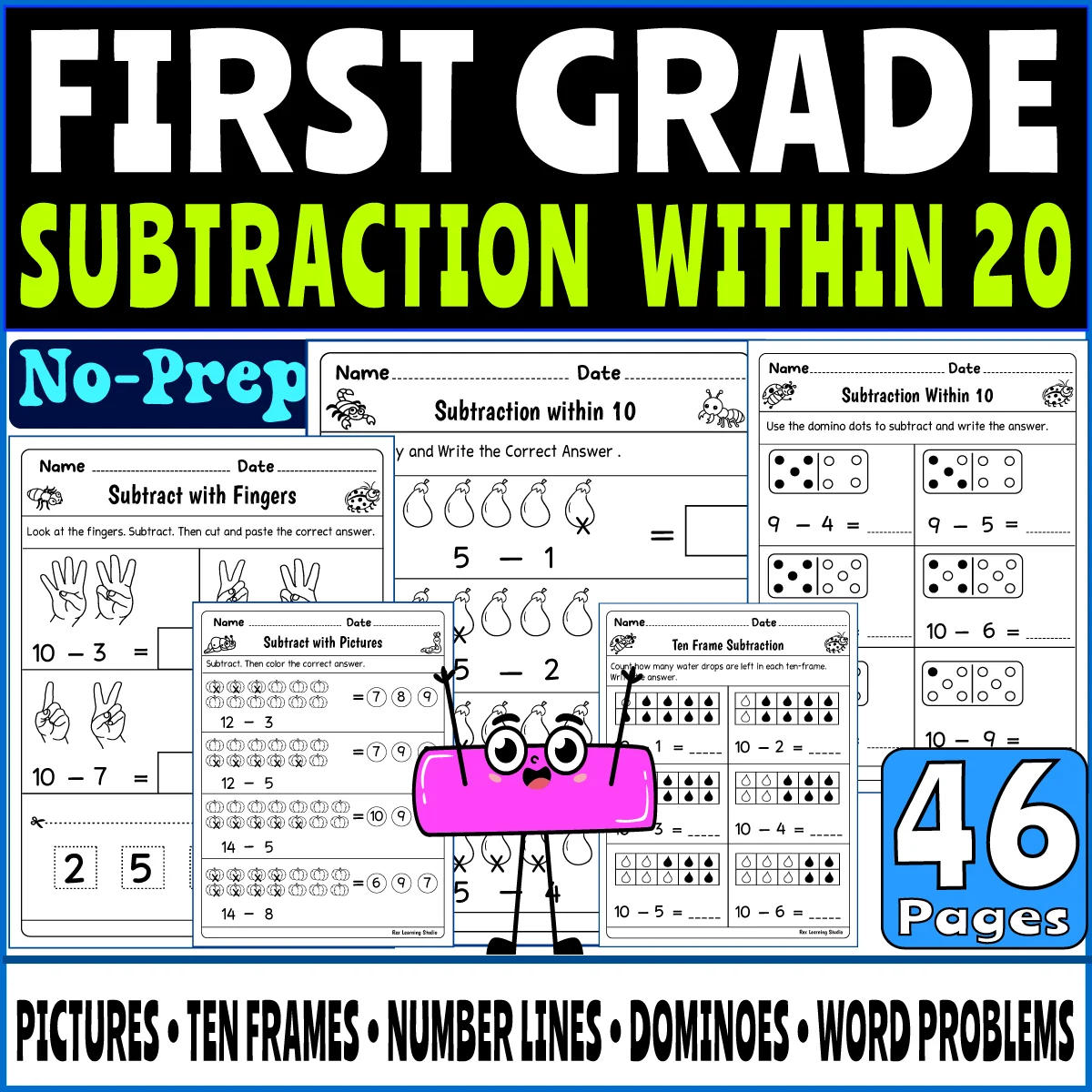 First Grade Subtraction Within 20 – No-Prep Math Worksheets & Activities