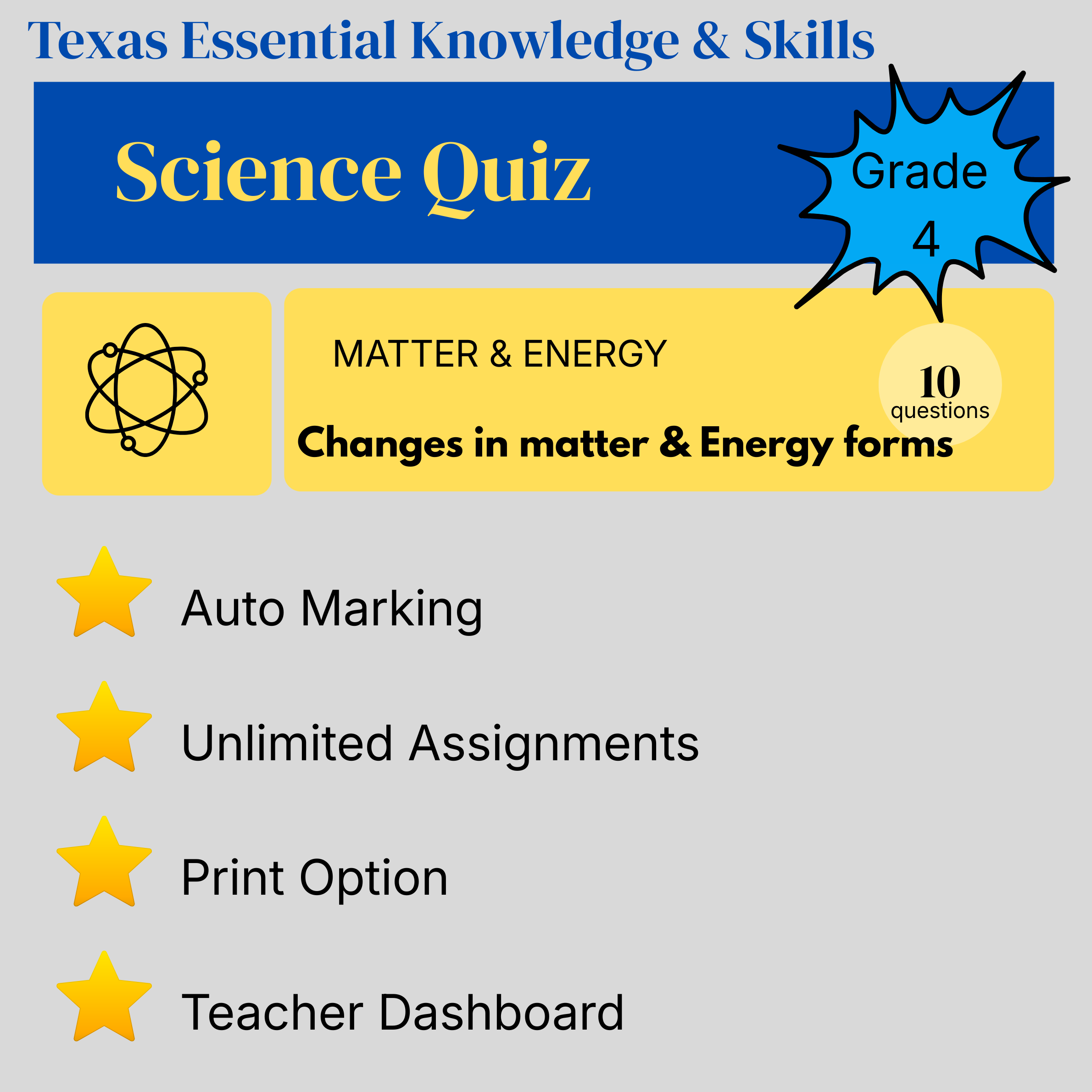 Grade 4 Science Quiz – Matter and Energy: Changes in Matter and Energy Forms - Texas Essential Knowledge and Skills (TEKS)