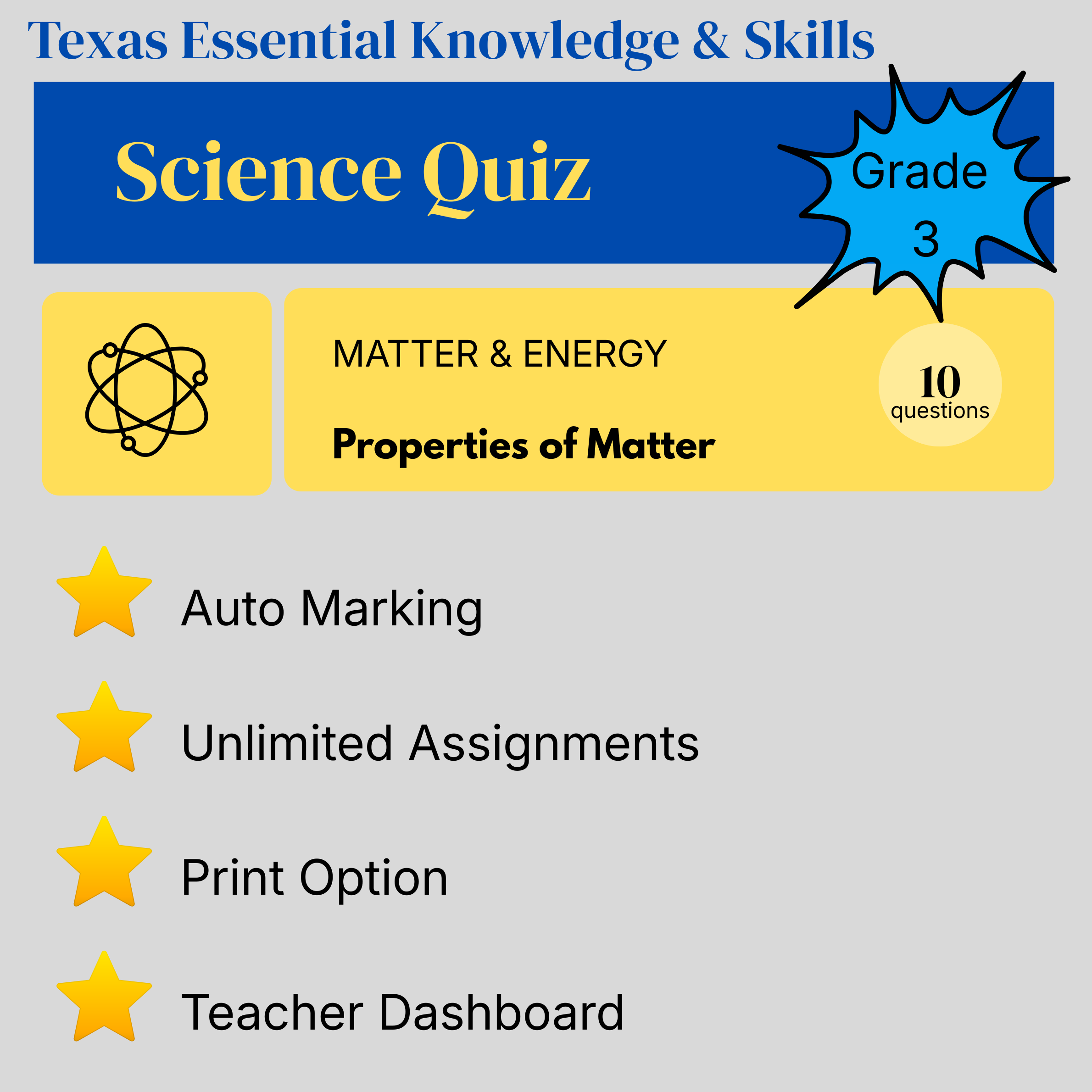 Grade 3 Science Quiz – Matter and Energy: Properties of Matter - Texas Essential Knowledge and Skills (TEKS)