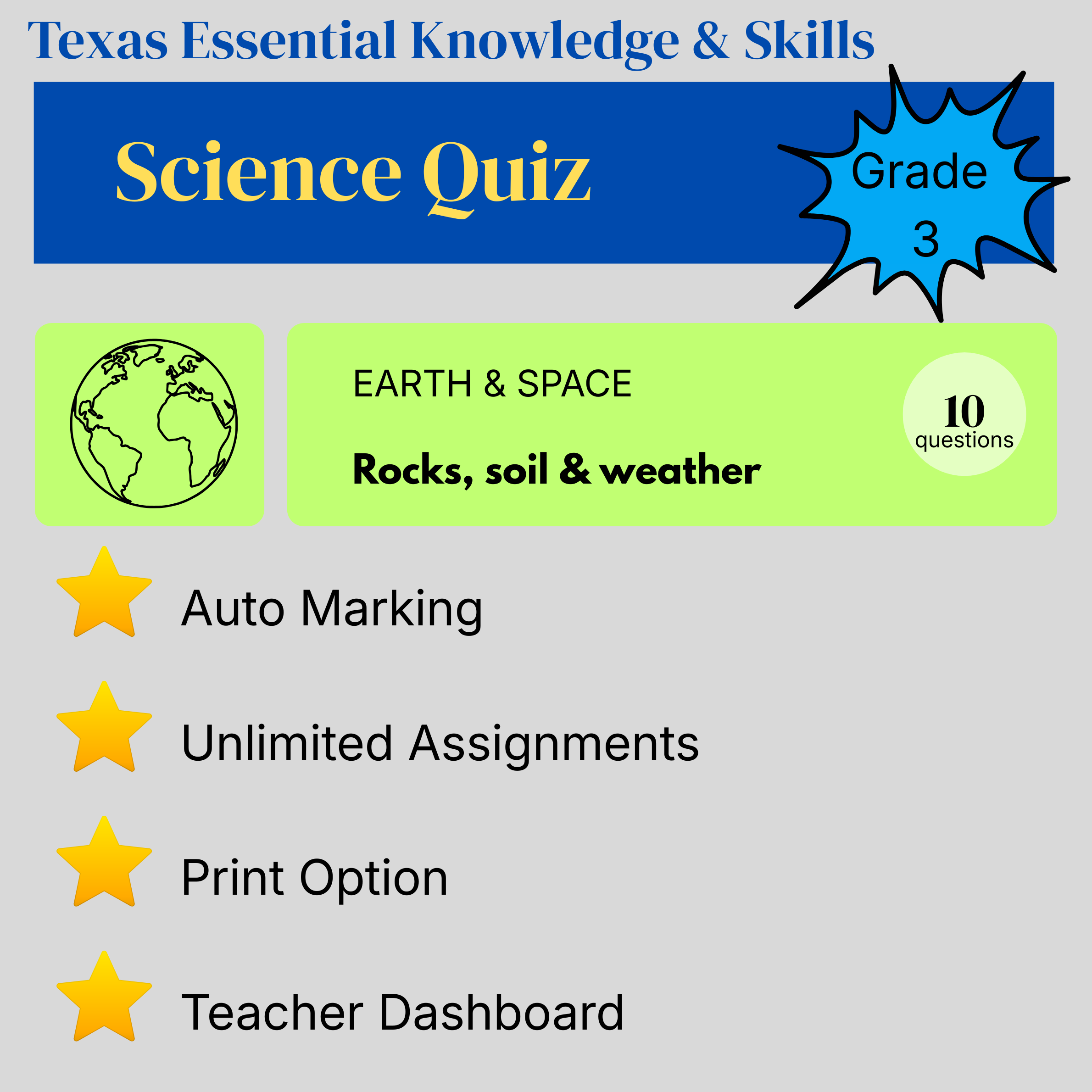 Grade 3 Science Quiz – Earth and Space: Rocks, Soil and Weather - Texas Essential Knowledge and Skills (TEKS)