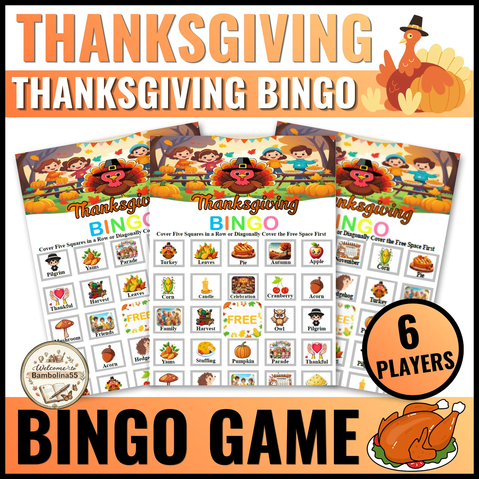 Thanksgiving Bingo Game – Turkey & Pumpkin Fun for Kindergarten to 3rd Grade