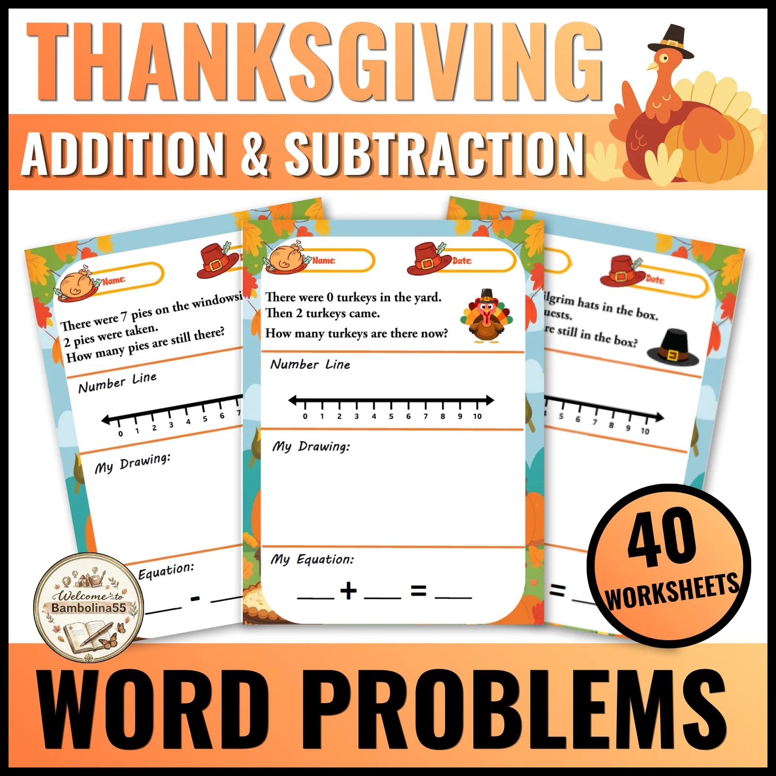 Thanksgiving Word Problems Kindergarten Addition And Subtraction Within 10
