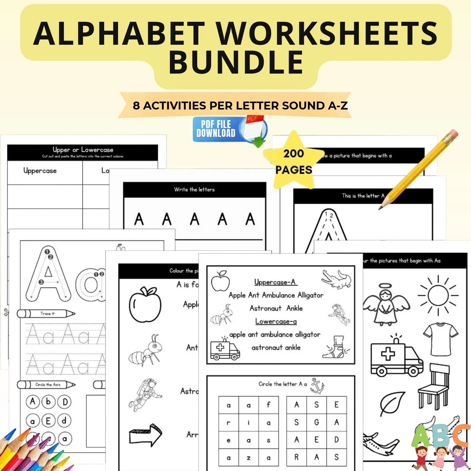 A-Z Alphabet Worksheets Bundle | Letter of the Week Activity Pack | Trace, Write & Sounds