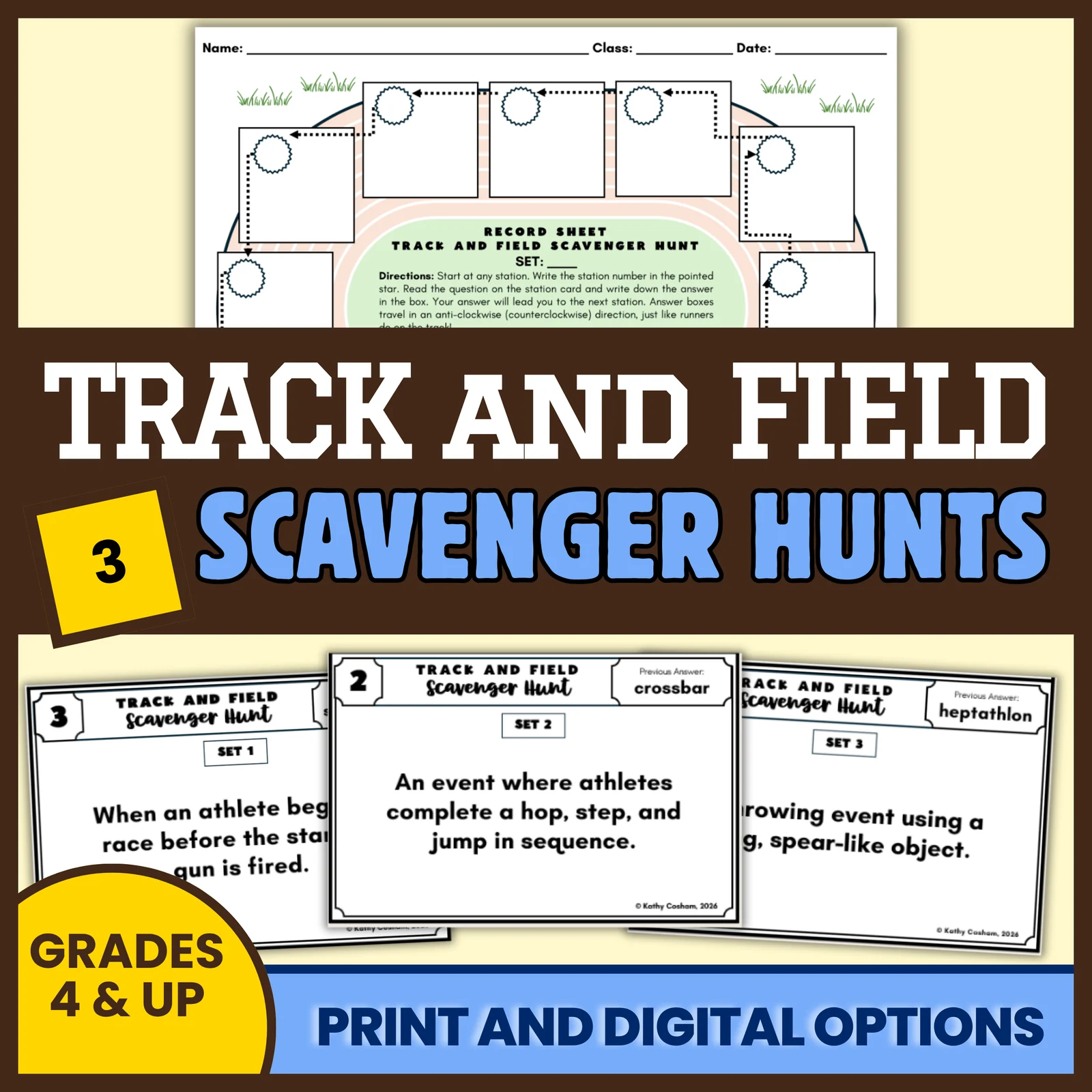 Track & Field Scavenger Hunt – 3 Sets for Grades 4+, ESL | Print and Digital
