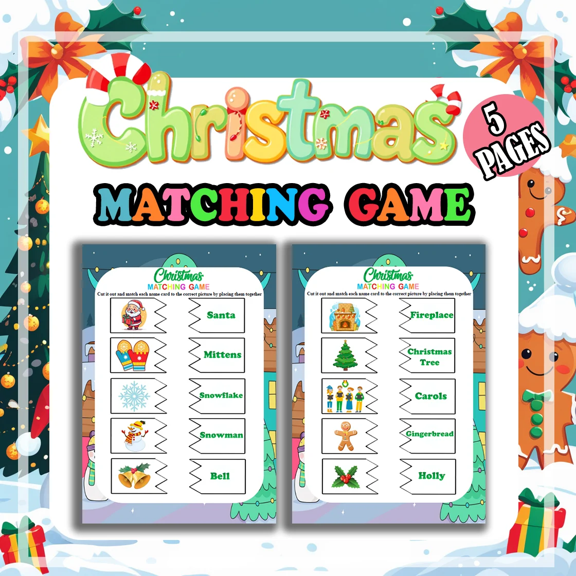 Christmas Santa Snow Man Matching Game for Preschool and Kindergarten