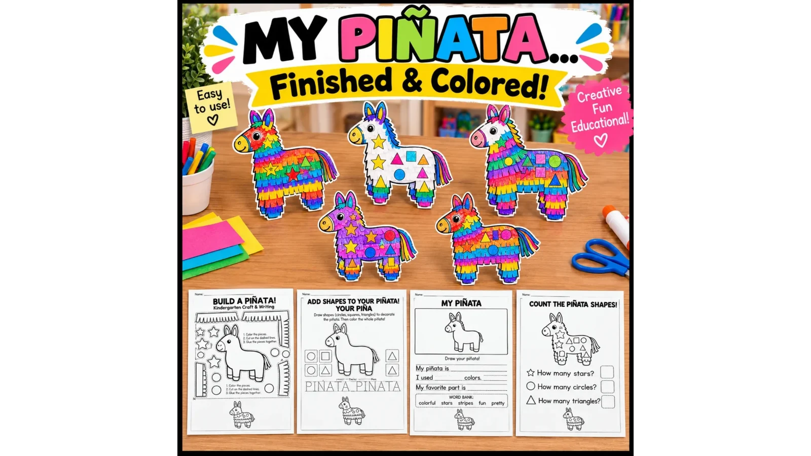 My Finished Piñata Craft – Color, Cut & Glue
