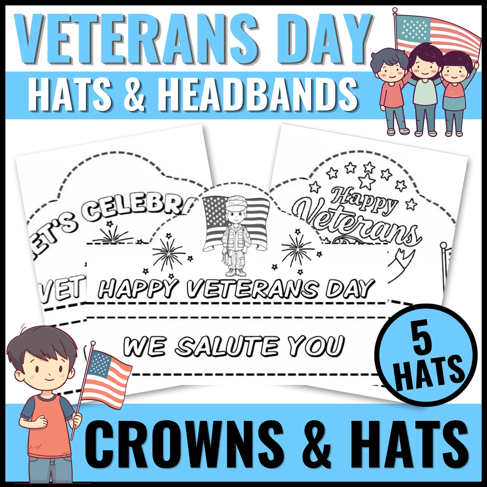 Veterans Day Hat Crown Craft Activity for Preschool and Kindergarten