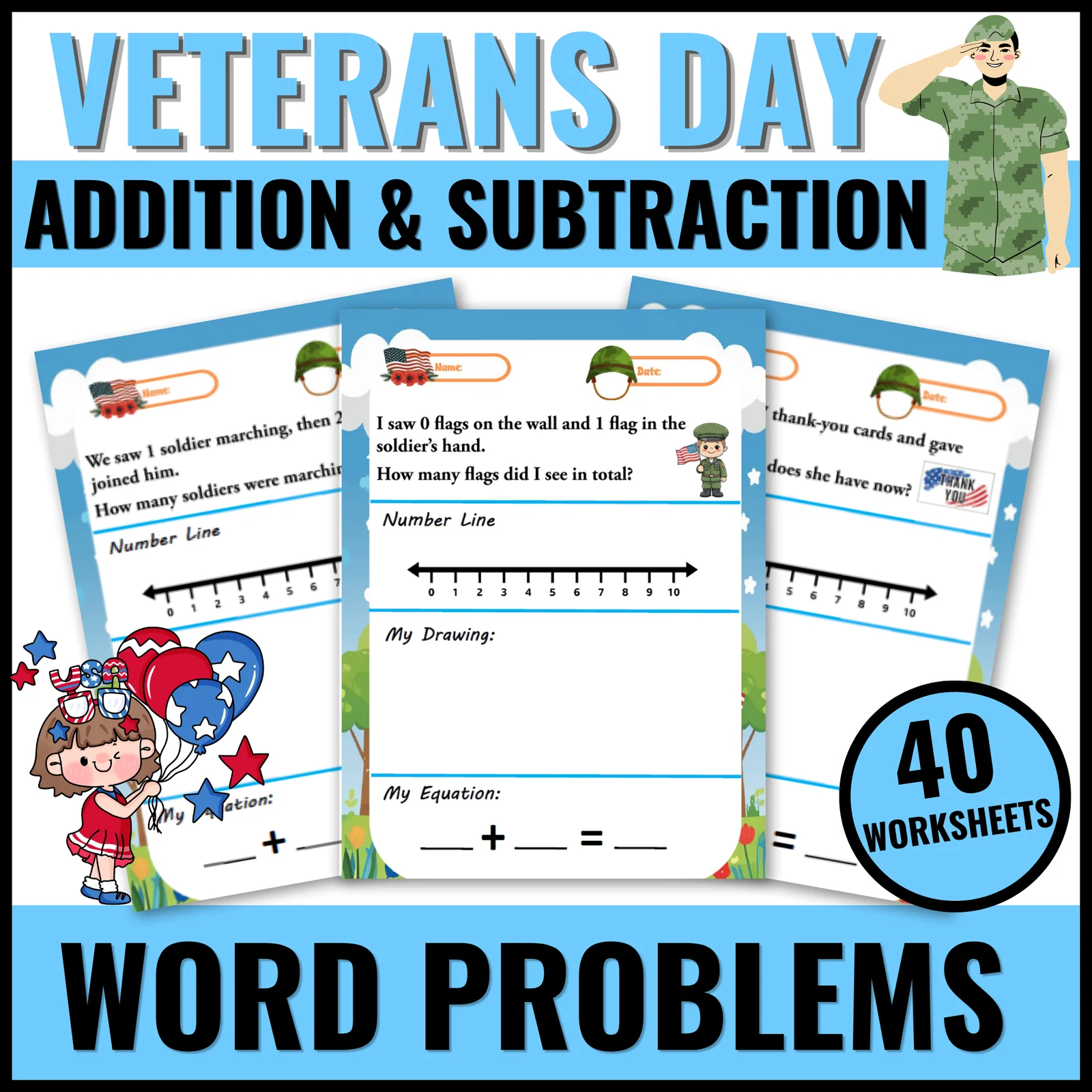 Veterans Day Word Problems Kindergarten Addition And Subtraction Within 10