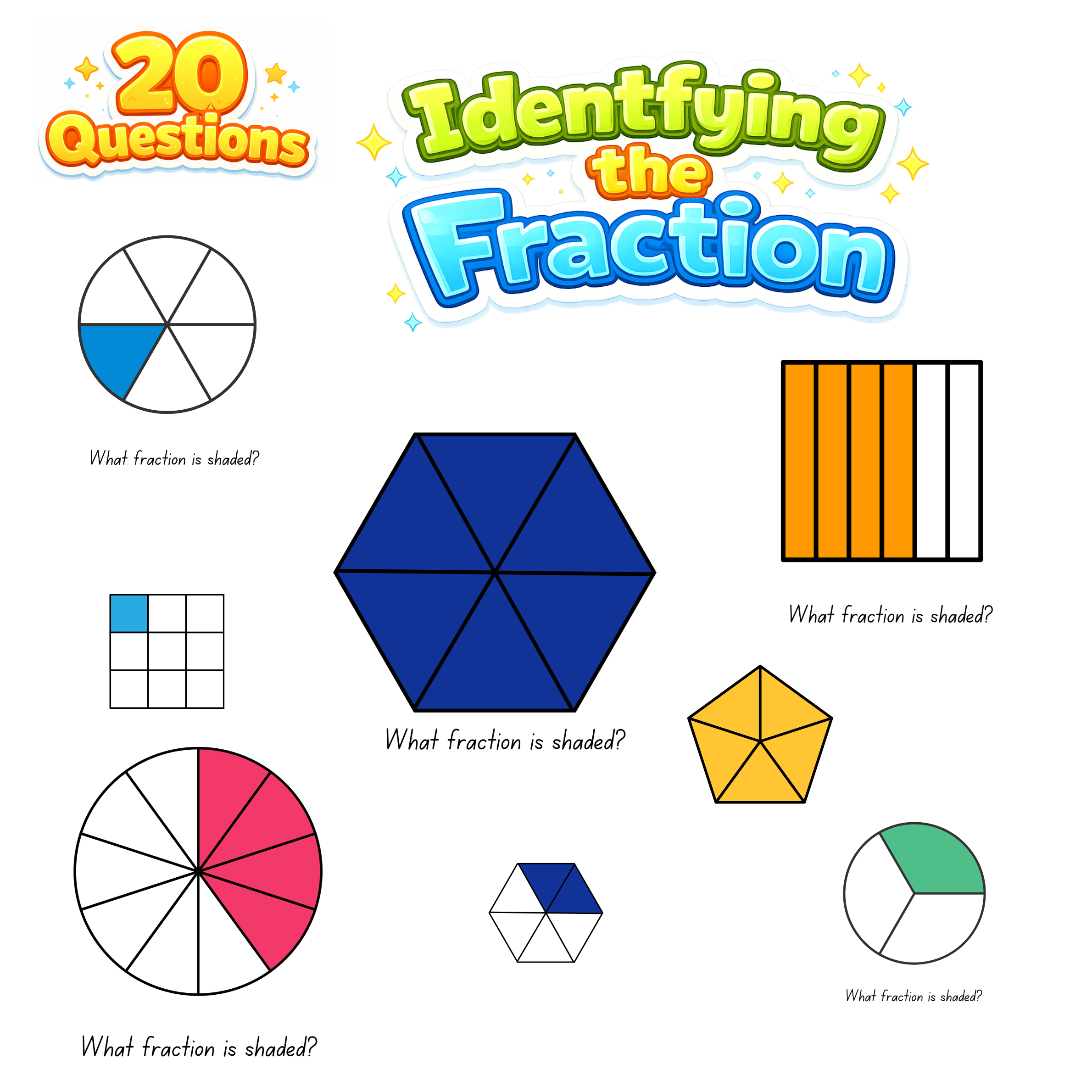 Identify the Fraction - 20 Question Quiz (Multiple Choice) Print or online quiz