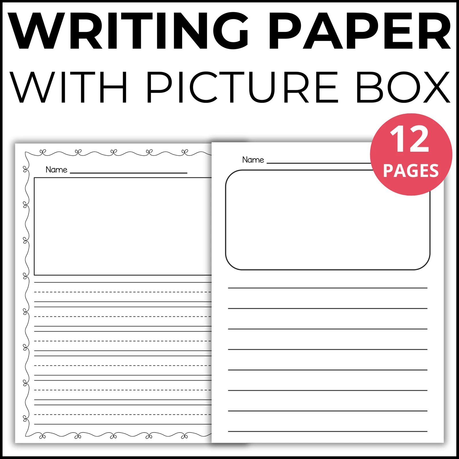 Primary writing paper with picture box, Lined writing paper for Short Stories, Writing Paper Printable