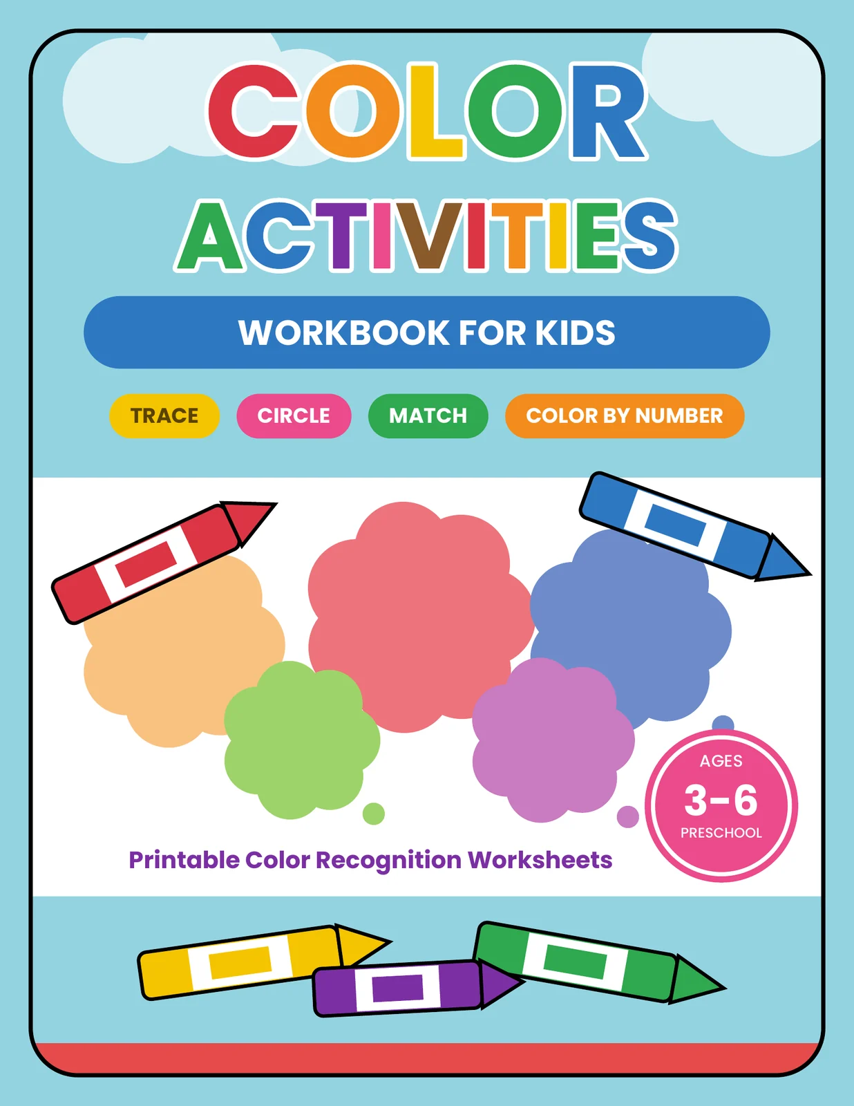 Color Activities Workbook for Kids: Trace, Circle, Match & Color by Number | Printable Preschool Color Recognition Worksheets