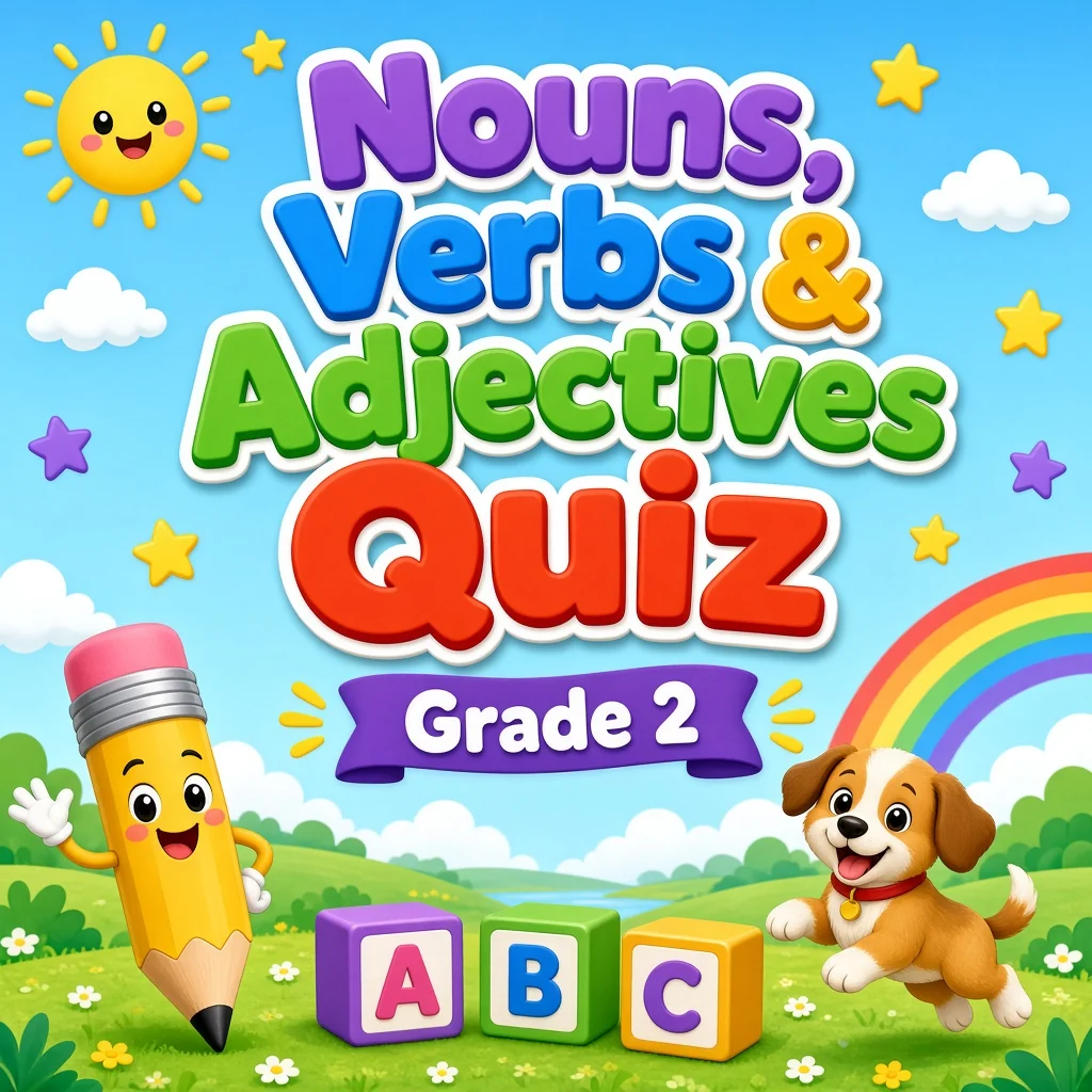 Grade 2 Nouns, Verbs & Adjectives Quiz (Parts of Speech)