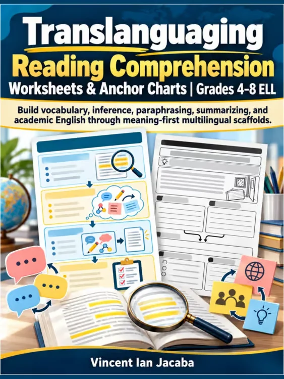 ELL/ESL Reading Comprehension Worksheets & Anchor Charts Grades 4–8 | Translanguaging Skills