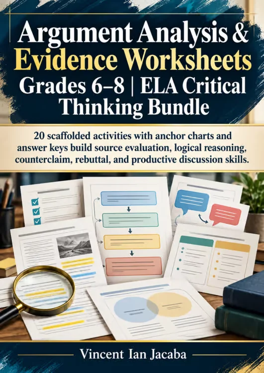 Argument Analysis and Evidence Worksheets Grades 6–8 | ELA Critical Thinking Bundle