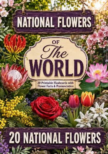 National Flowers Flashcards | 20 Printable Flower Flashcards