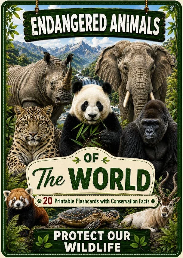 Endangered Animals of the World Flashcards 20 Printable Animal Flash Cards