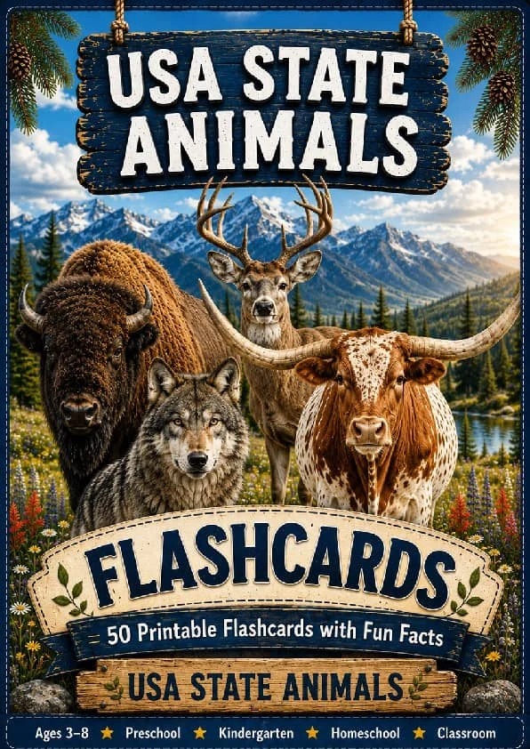 USA State Animals Flashcards 50 State Animal Cards with Pronunciation