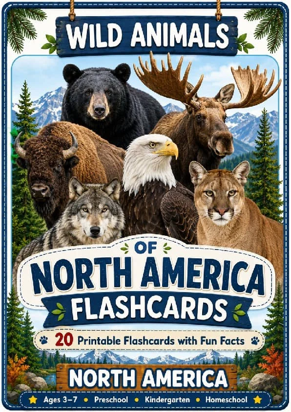 Wild Animals of North America Flashcards | 20 Printable Animal Cards