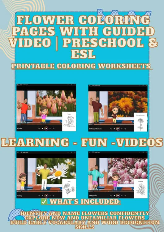 Flower Coloring Pages with Guided Video | Preschool & ESL | Bella & Leo