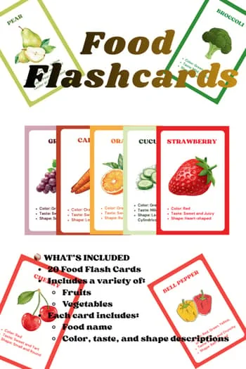 Food Flash Cards | Fruits & Vegetables | Vocabulary | Preschool & Kindergarten