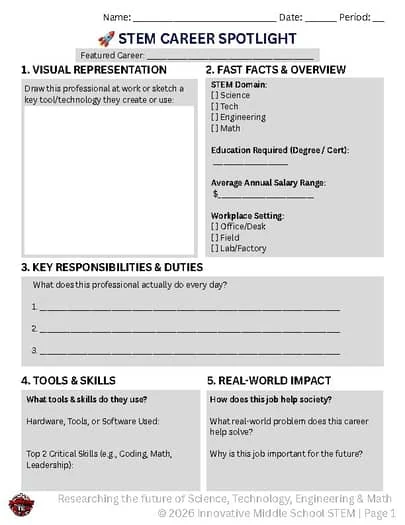 FREE STEM Career Exploration Graphic Organizer | Science & Engineering