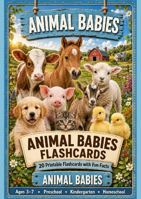 Animal Babies Flashcards 20 Printable Flashcards with Pronunciations