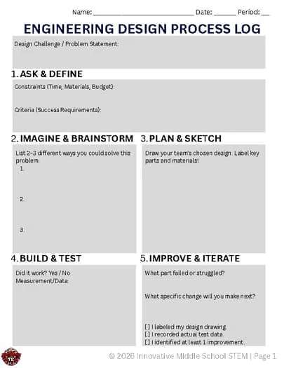 FREE Engineering Design Process Notebook Worksheet | EDP Student Lab Template