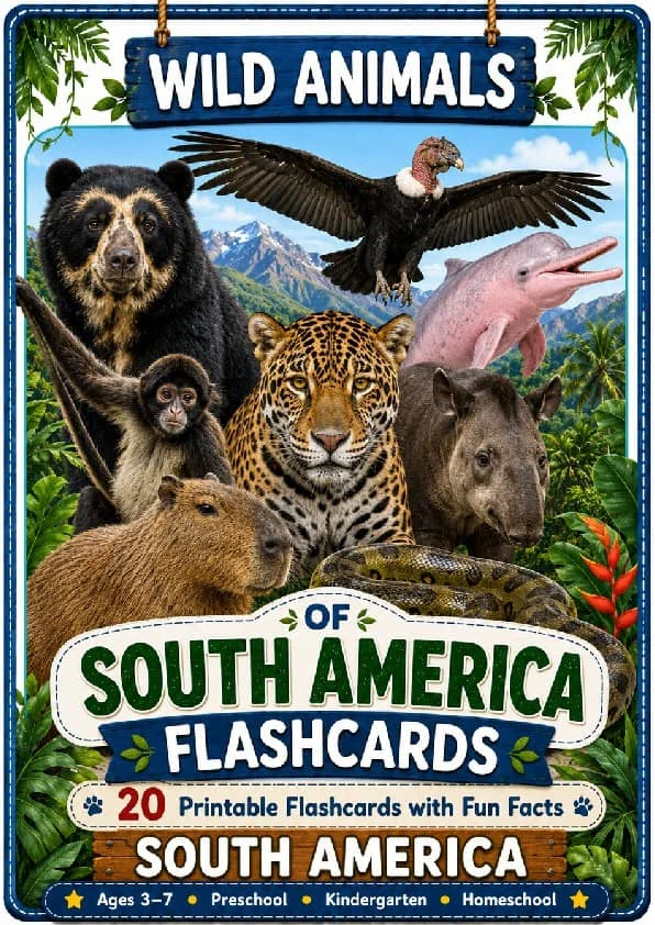 Wild Animals Flashcards 20 South American Printable Animal Cards with Fun Facts