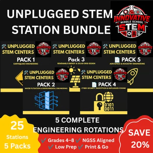 Unplugged STEM Station Packs BUNDLE: 5-Station Engineering Rotations (4th–8th)