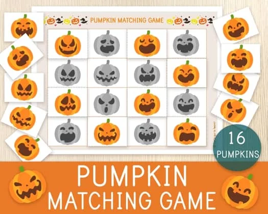 Pumpkin Matching Game — Halloween Activity — Jack-O'-Lantern Game — Busy Book Pages