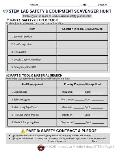 FREE STEM Lab Safety Equipment Scavenger Hunt | Back to School Science Activity