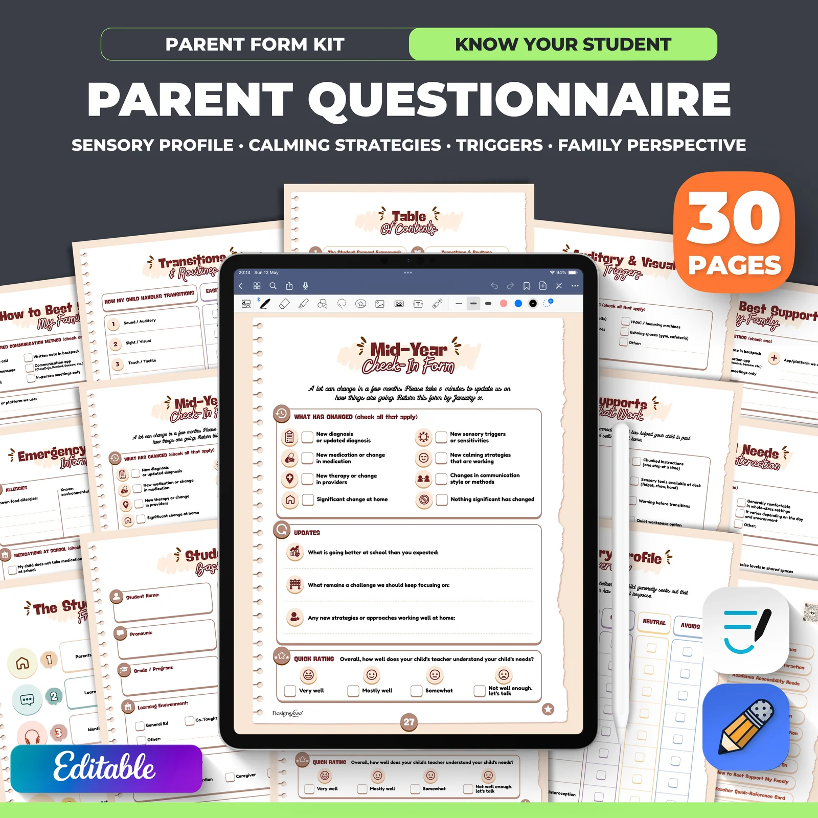 Parent Questionnaire Form, Getting to Know Your Child, Back to School Parent Survey, Student Information, All About My Child
