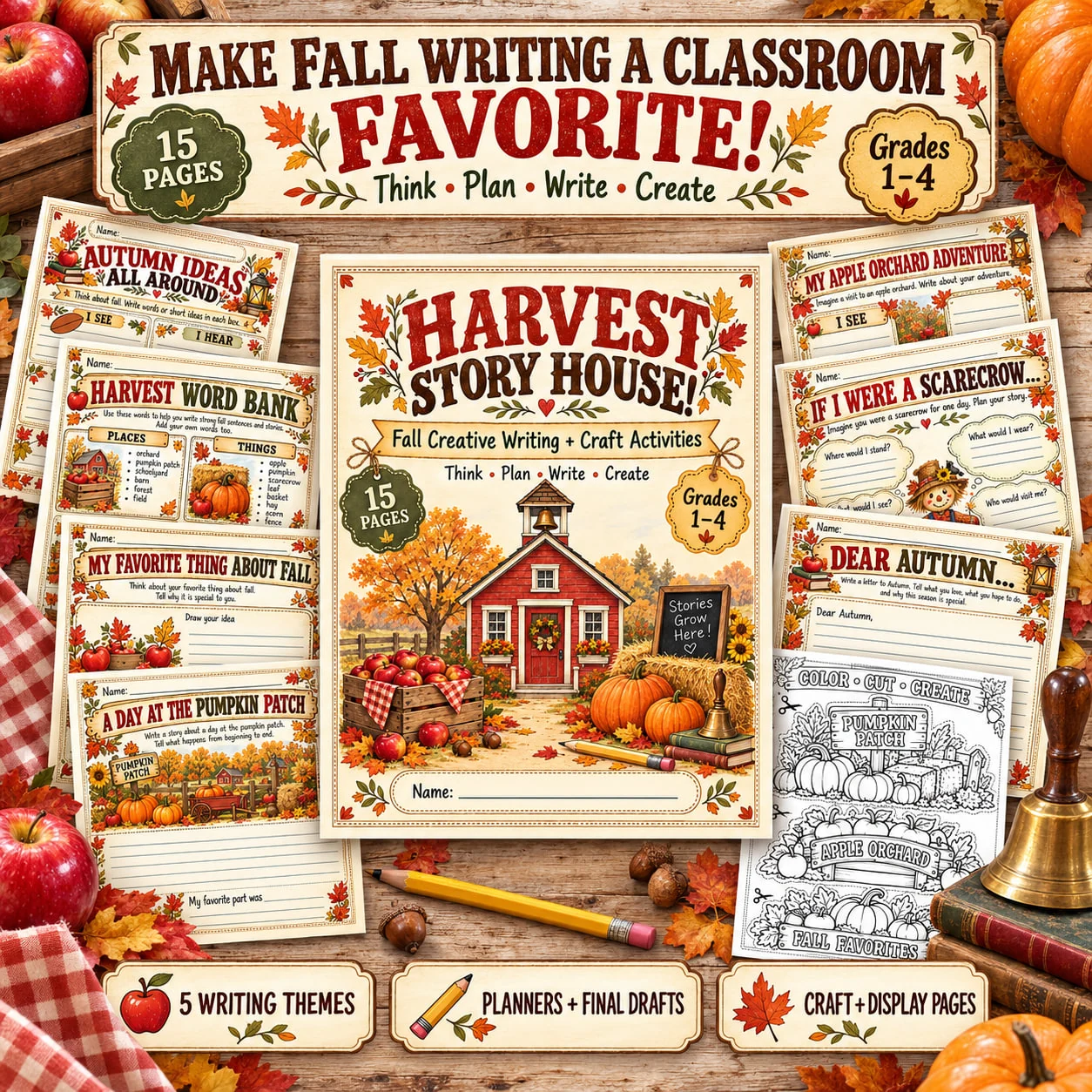 Fall Writing Prompts and Craft Activity for Kids, Autumn Creative Writing Printable
