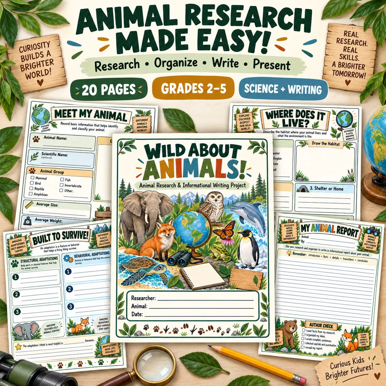 Animal Research Project | Informational Writing Report Templates | Grades 2–5 Science
