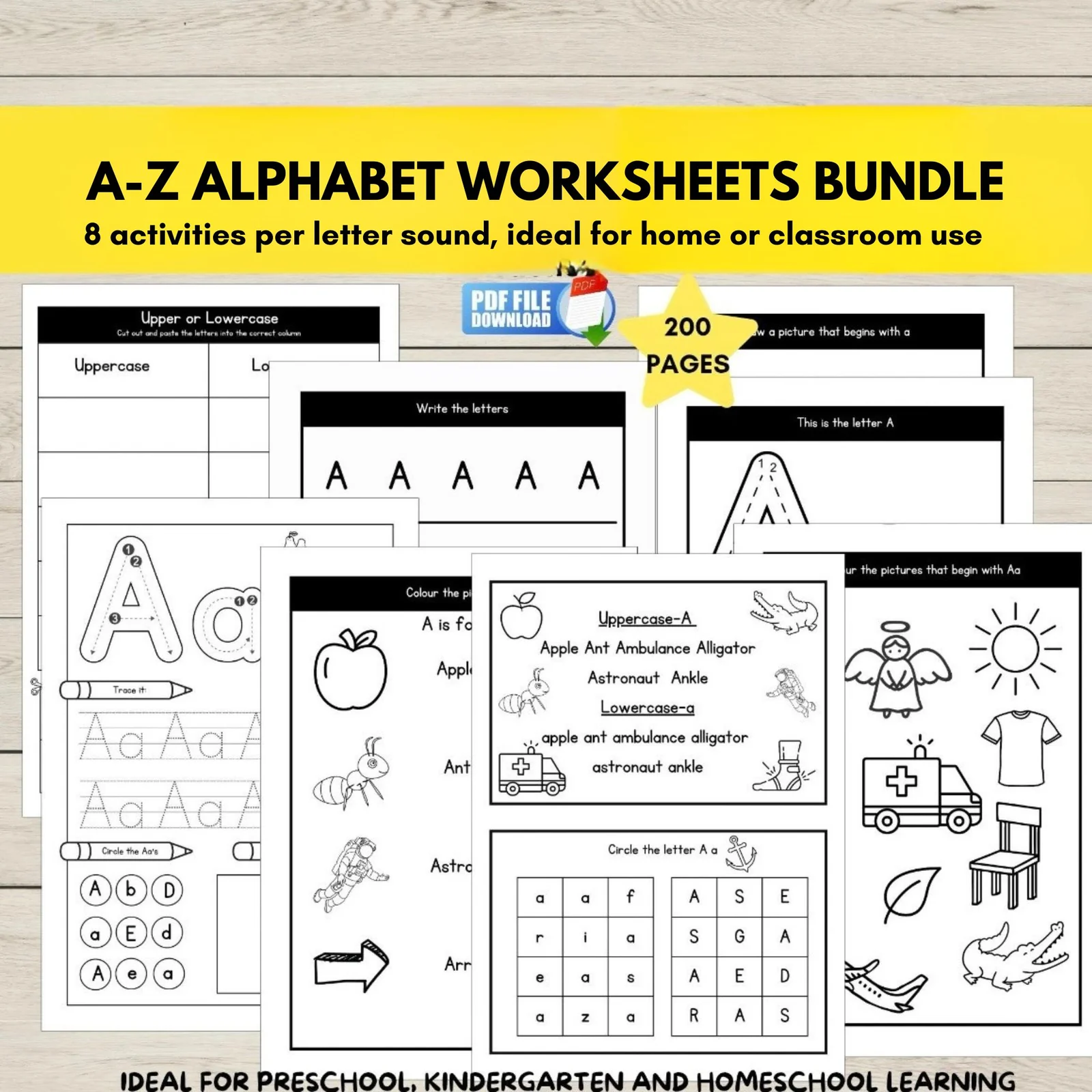 A-Z Alphabet Worksheets Bundle | Letter of the Week Activity Pack | Trace, Write & Sounds
