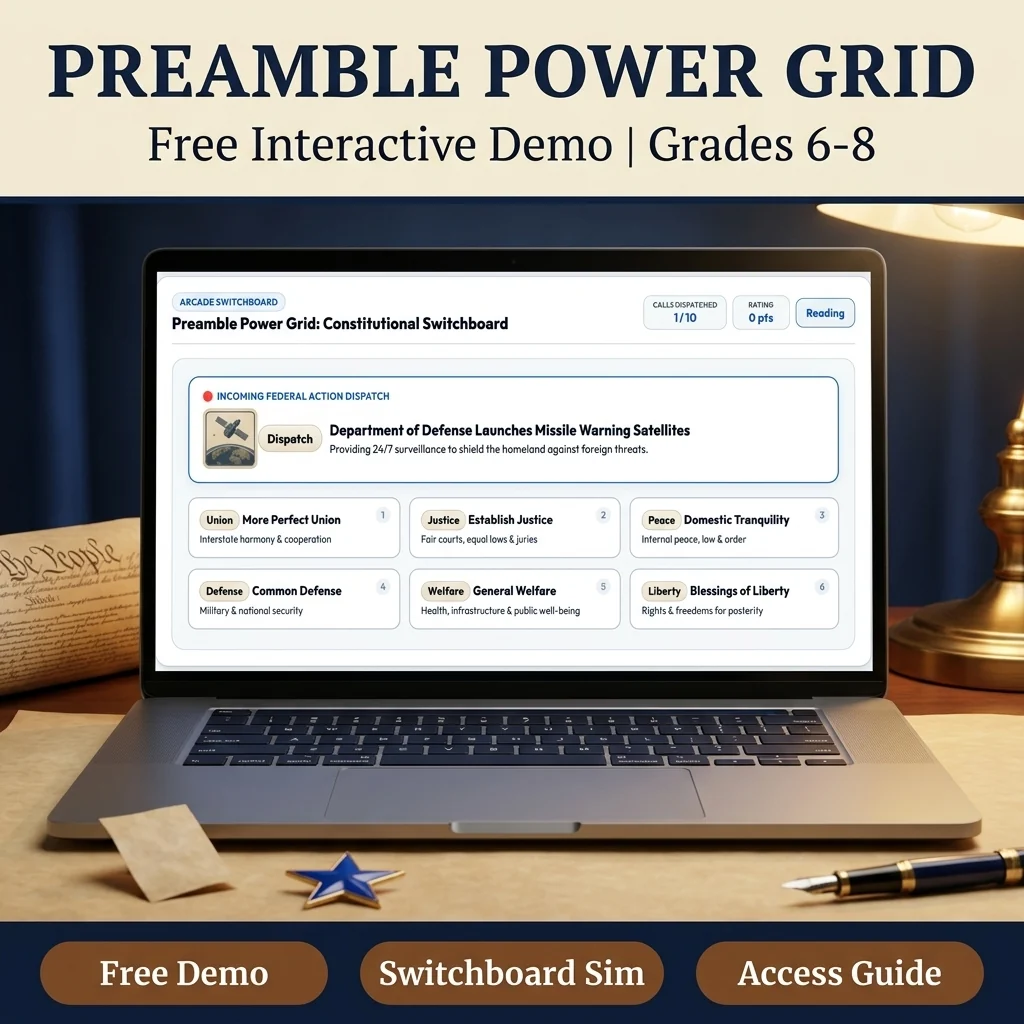 FREE US Constitution Preamble Interactive | Six Goals Switchboard | Grades 6-8