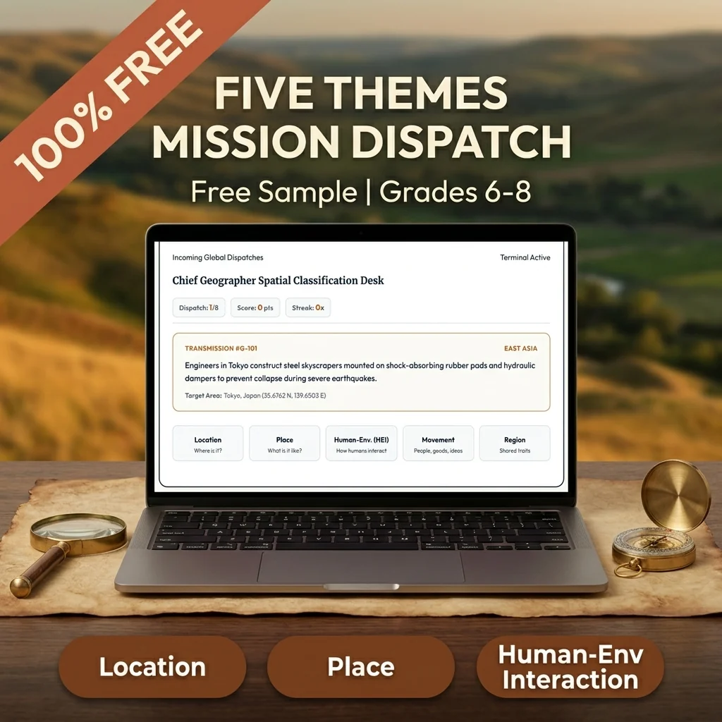 FREE Five Themes of Geography Interactive Activity | Grades 6-8