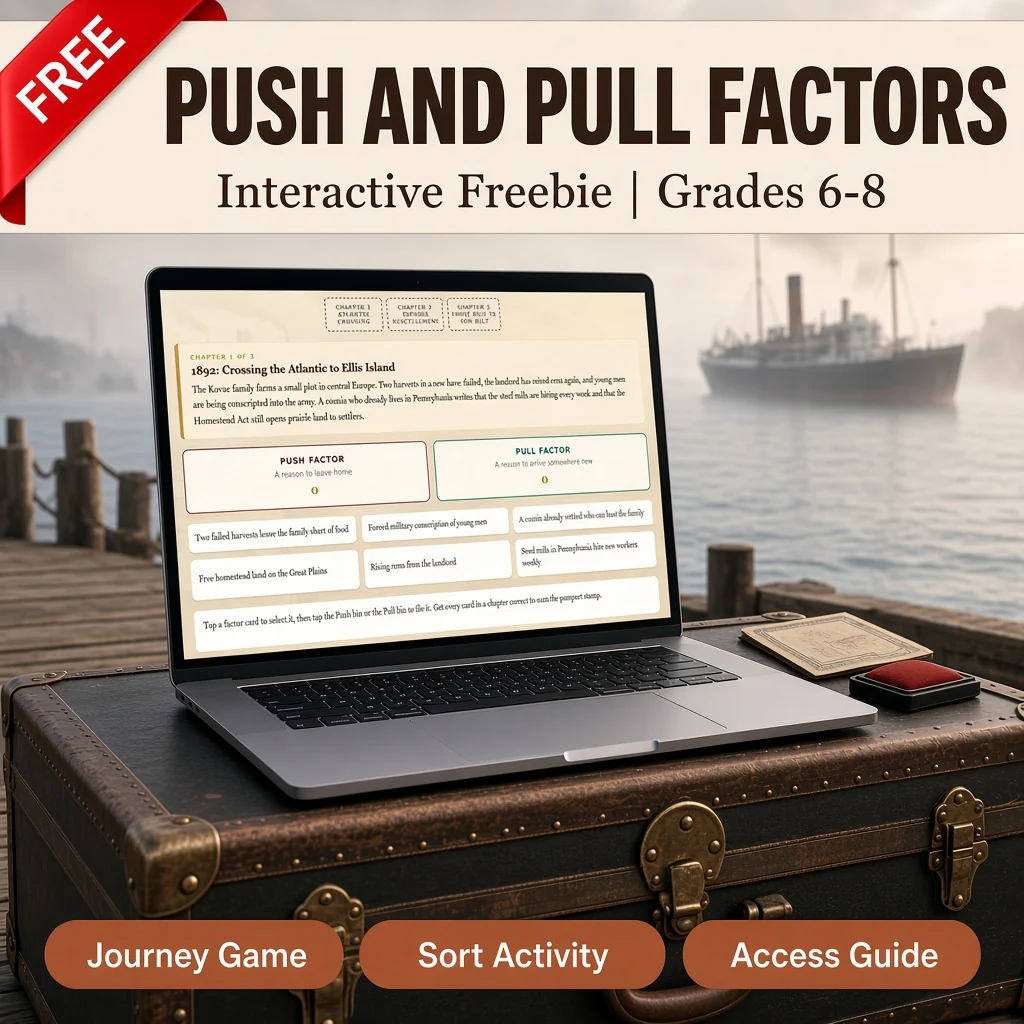 FREE Migration Interactive | Push Pull Factors | US & Canada | Grades 6-8