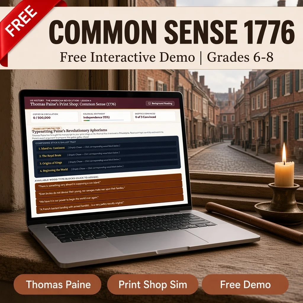 FREE Thomas Paine Common Sense | Interactive US History Demo 6-8