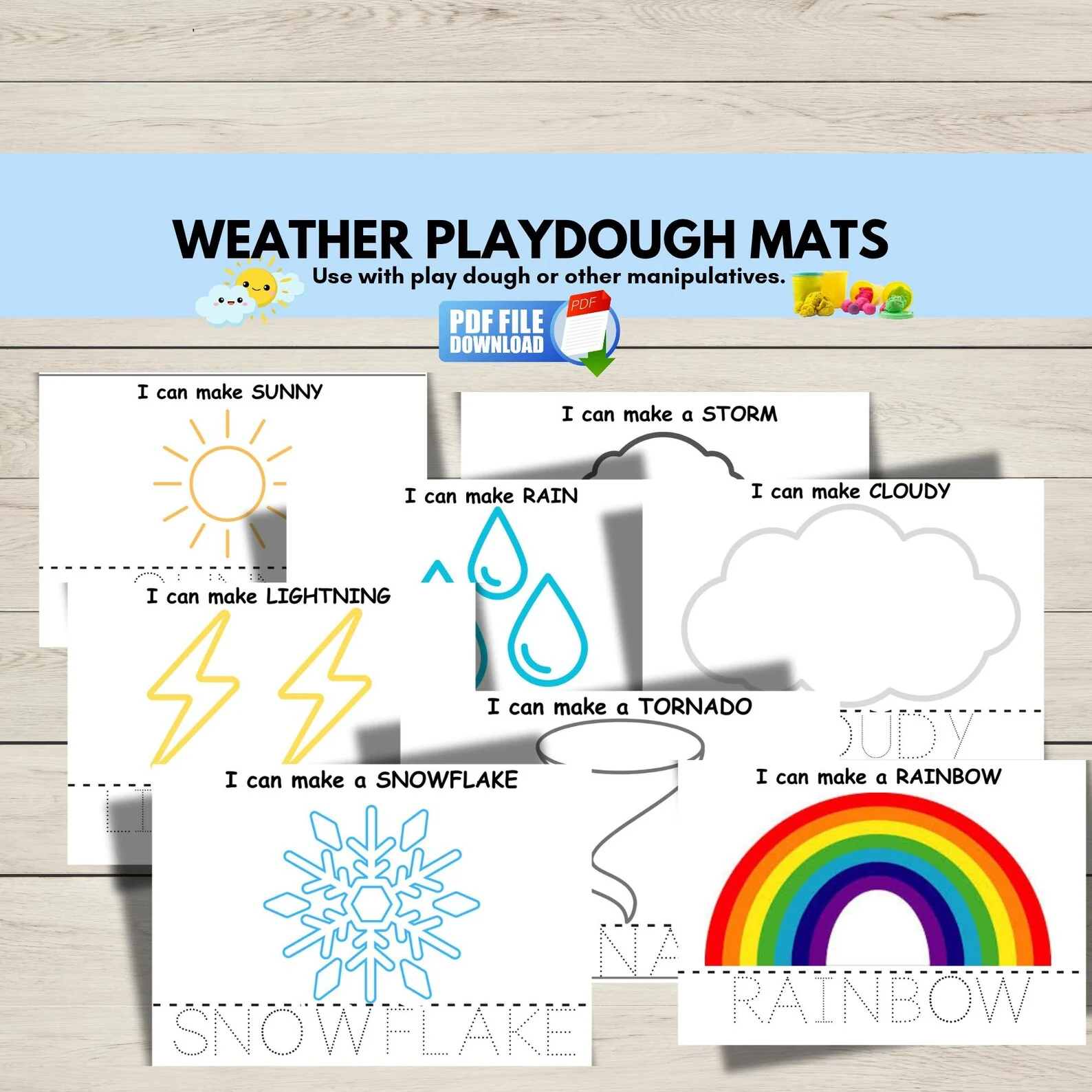 Weather Playdough Mats - Sensory Play & Fine Motor Activity