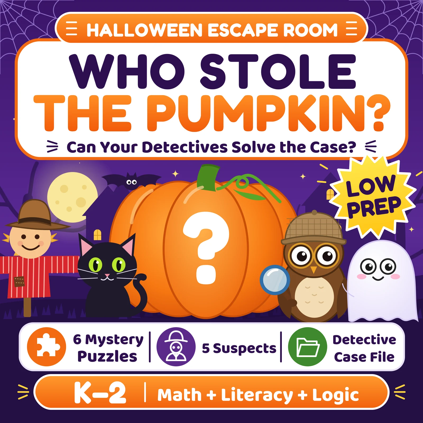 Halloween Escape Room | Who Stole the Pumpkin? | K–2 Math & Literacy